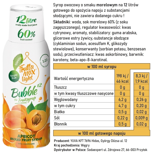 Syrop FruttaMax Morela Light 500 ml na 12 litrów